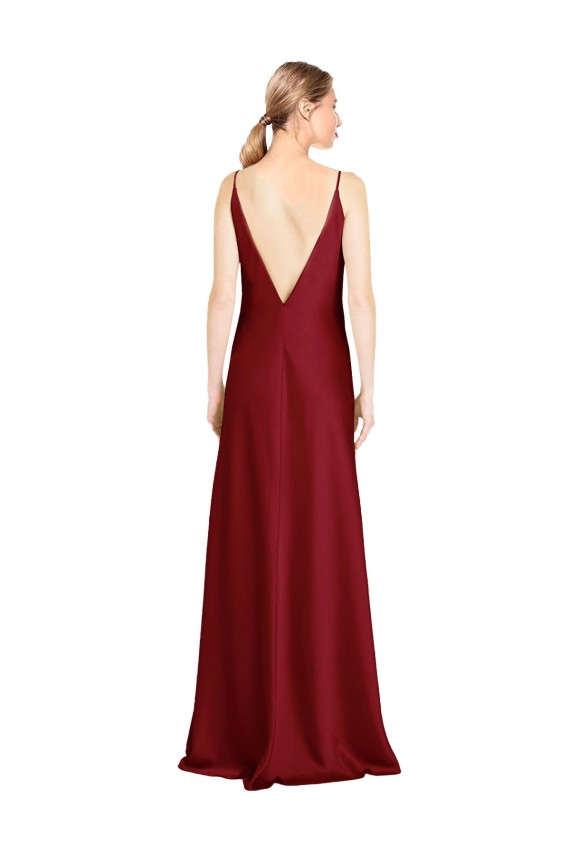 Cheap Sleeveless V-Neck Stretch Satin Burgundy Long Black Tie Formal Dress Canada