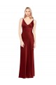 Cheap Sleeveless V-Neck Stretch Satin Burgundy Long Formal Dresses Canada