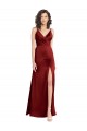 Cheap Sleeveless V-Neck Stretch Satin Burgundy Long Formal Dress Canada