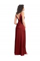 Cheap Sleeveless V-Neck Stretch Satin Burgundy Long Formal Dress Canada