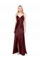 Cheap Sleeveless V-Neck Stretch Satin Burgundy Gold Long Formal Gowns Canada