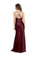 Cheap Sleeveless V-Neck Stretch Satin Burgundy Gold Long Formal Dress Canada
