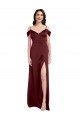 Cheap Sleeveless V-Neck Stretch Satin Burgundy Gold Long Formal Dresses Canada