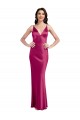 Cheap Sleeveless V-Neck Stretch Satin Fuchsia Long Formal Dress Canada