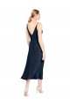 Cheap Sleeveless V-Neck Stretch Satin Dark Navy Midi Length Formal Dress Canada