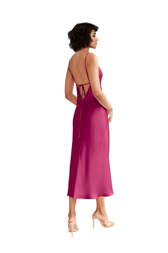 Cheap Sleeveless V-Neck Stretch Satin Fuchsia Midi Length Formal Dress Canada