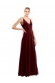 Cheap Sleeveless V-Neck Stretch Velvet Burgundy Long Formal Dresses Canada
