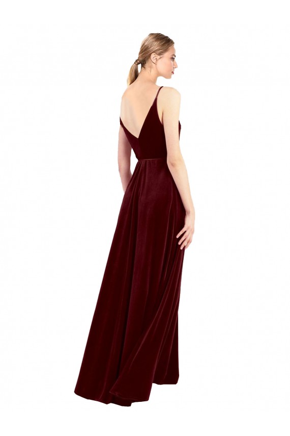 Cheap Sleeveless V-Neck Stretch Velvet Burgundy Long Formal Dresses Canada