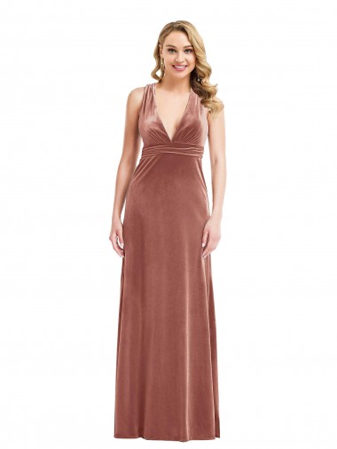 Cheap Sleeveless V-Neck Stretch Velvet Cinnamon Rose Long Formal Dresses Canada