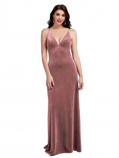 Cheap Sleeveless V-Neck Stretch Velvet Cinnamon Rose Long Formal Dress Canada