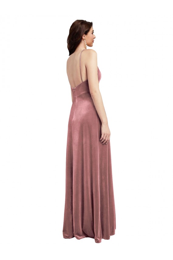 Cheap Sleeveless V-Neck Stretch Velvet Cinnamon Rose Long Formal Dress Canada