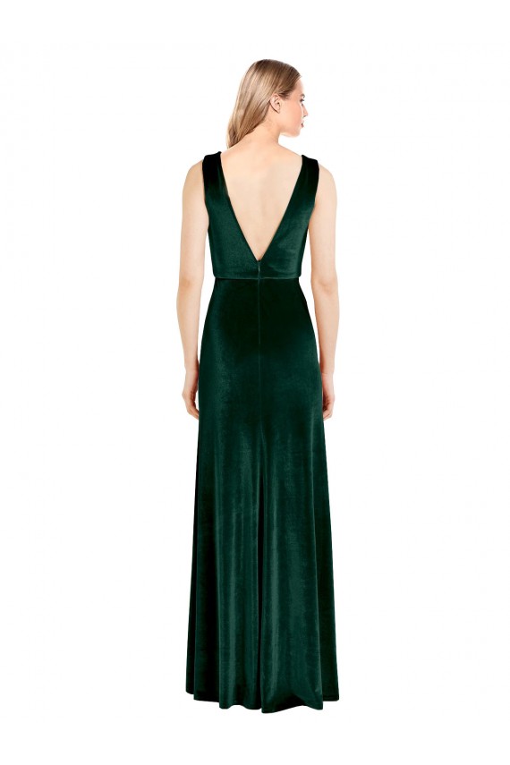 Cheap Sleeveless V-Neck Stretch Velvet Dark Green Long Formal Dress Canada