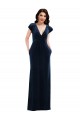 Cheap Flutter Sleeves V-Neck Stretch Velvet Dark Navy Long Formal Dress Canada