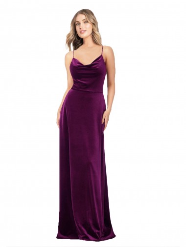 Cheap Sleeveless V-Neck Stretch Velvet Grape Long Formal Dress Canada