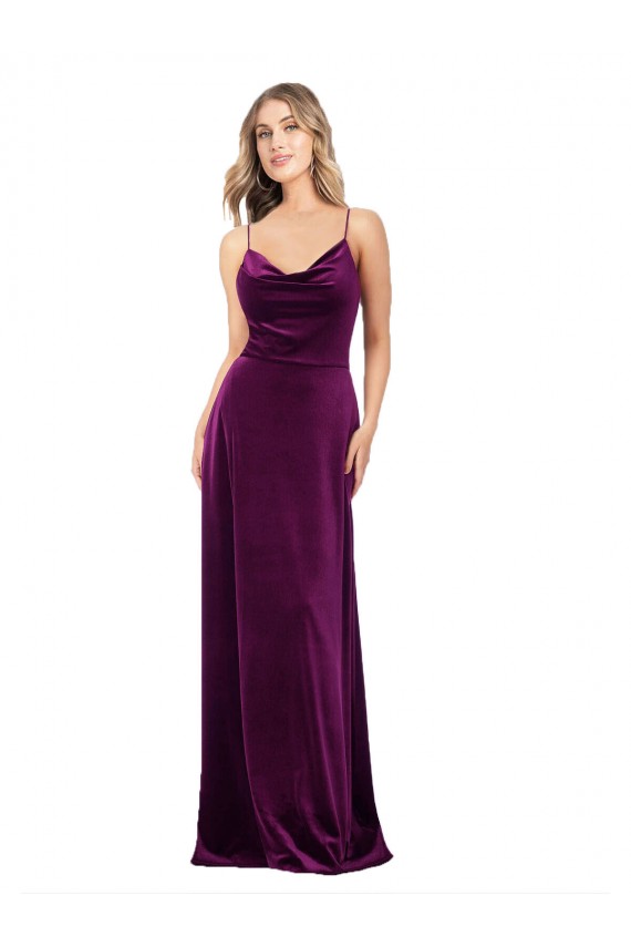 Cheap Sleeveless V-Neck Stretch Velvet Grape Long Formal Dress Canada