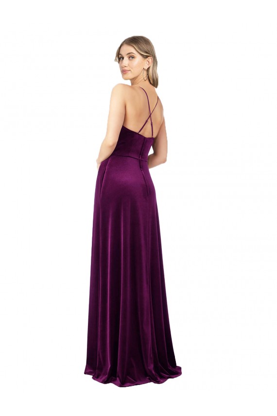 Cheap Sleeveless V-Neck Stretch Velvet Grape Long Formal Dress Canada