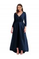 Cheap Long Sleeves V-Neck Spandex Dark Navy Long High Low Plus Size Formal Dress Canada