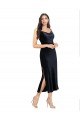 Cheap Sleeveless Cowl Neck Stretch Velvet Dark Navy Midi Length Formal Dress Canada