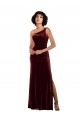 Cheap Sleeveless One Shoulder Stretch Velvet Burgundy Long Formal Dress Canada