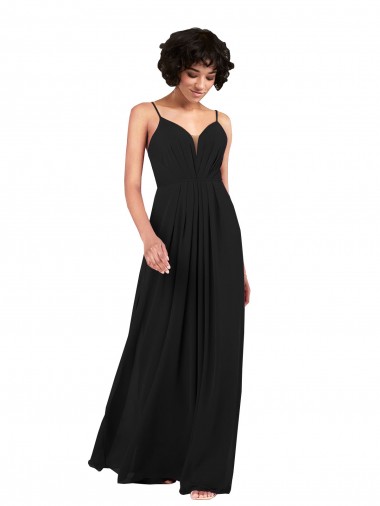 Cheap Sleeveless V-Neck Chiffon Black Long Formal Dress Canada