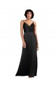 Cheap Sleeveless V-Neck Silky Satin Black Column Long Formal Dress Canada