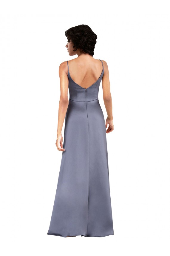 Cheap Sleeveless V-Neck Silky Satin Black Column Long Formal Dress Canada