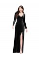 Cheap Long Sleeves V-Neck Stretch Velvet Black Long Formal Dress Canada