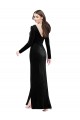 Cheap Long Sleeves V-Neck Stretch Velvet Black Long Formal Dress Canada