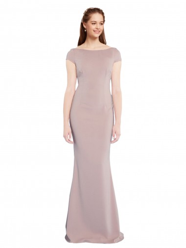 Cheap Cap Sleeves Boat Neck Stretch Crepe Dusty Pink Long Formal Dress Canada