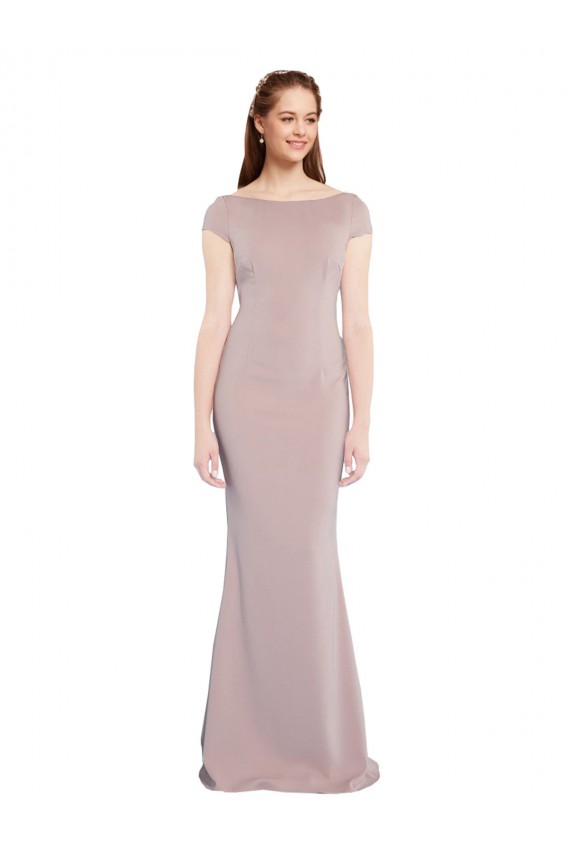 Cheap Cap Sleeves Boat Neck Stretch Crepe Dusty Pink Long Formal Dress Canada