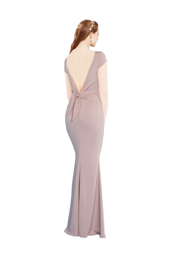 Cheap Cap Sleeves Boat Neck Stretch Crepe Dusty Pink Long Formal Dress Canada