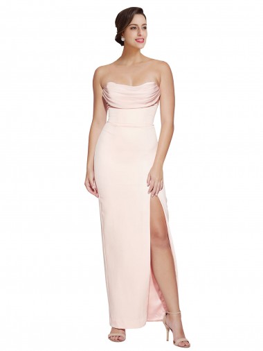 Cheap Sleeveless Cowl Neck Stretch Satin Long Formal Dress Canada