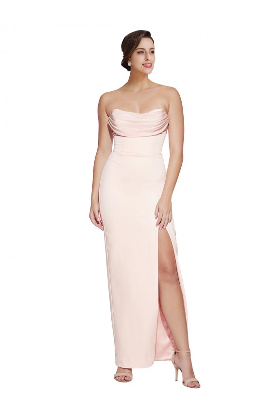 Cheap Sleeveless Cowl Neck Stretch Satin Long Formal Dress Canada