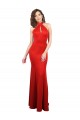 Cheap Sleeveless Halter Neck Stretch Satin Red Long Formal Dress Canada