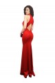 Cheap Sleeveless Halter Neck Stretch Satin Red Long Formal Dress Canada