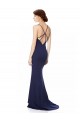 Cheap Sleeveless High Neck Stretch Crepe Navy Blue Long Formal Gowns Canada