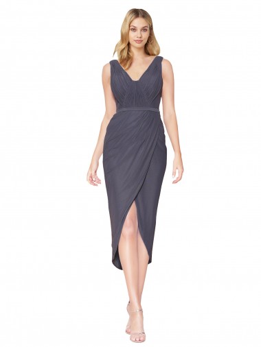 Cheap Sleeveless High Neck Chiffon Slate Grey Cocktail Length High Low Formal Dress Canada