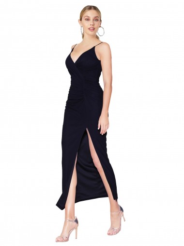 Cheap Sleeveless High Neck Chiffon Dark Navy Knee Length Formal Dress Canada