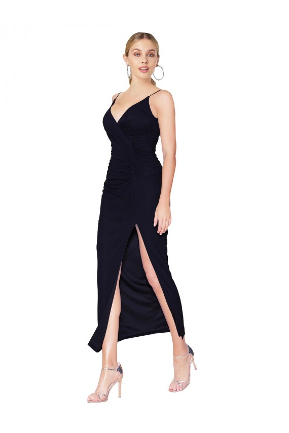 Cheap Sleeveless High Neck Chiffon Dark Navy Knee Length Formal Dress Canada