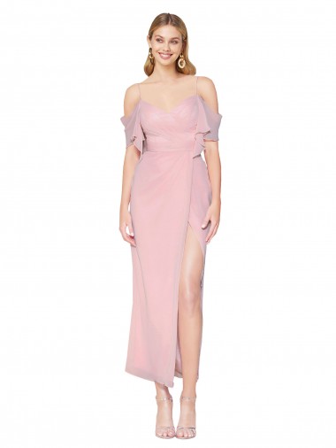 Cheap Cold Shoulder High Neck Chiffon Primrose Knee Length Formal Dress Canada