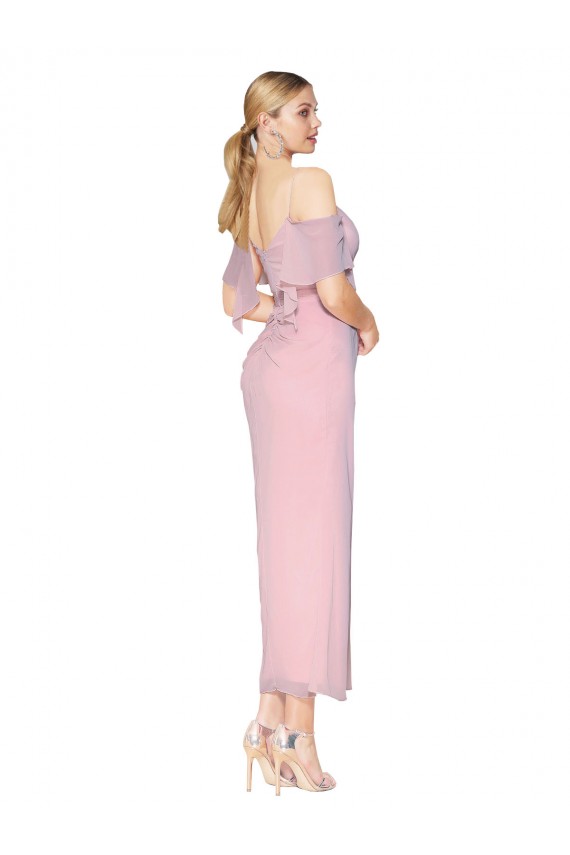 Cheap Cold Shoulder High Neck Chiffon Primrose Knee Length Formal Dress Canada