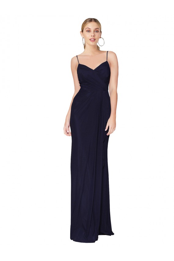 Cheap Sleeveless High Neck Chiffon Dark Navy Mermaid Long Formal Dress Canada