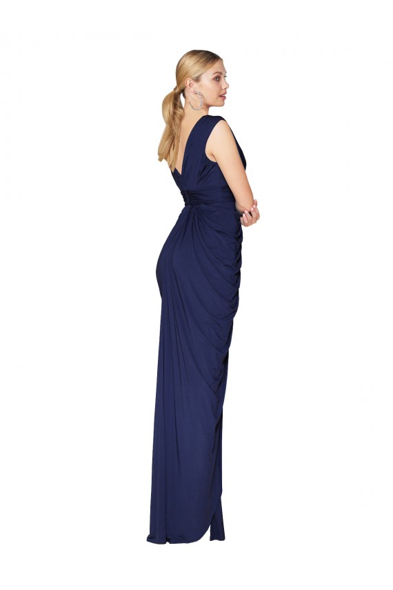 Cheap Sleeveless High Neck Chiffon Dark Navy Long Formal Dress Canada