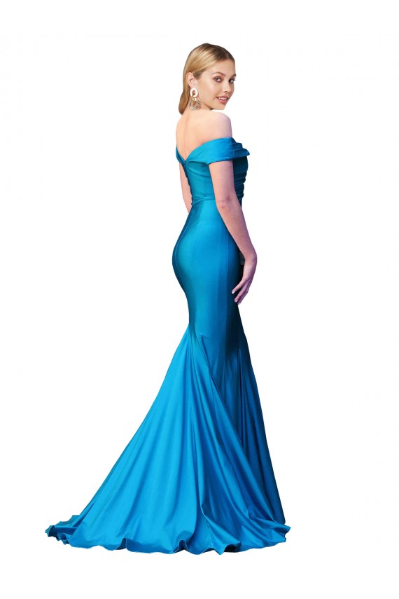 Cheap Sleeveless High Neck Satin Peacock Blue Long Formal Dress Canada