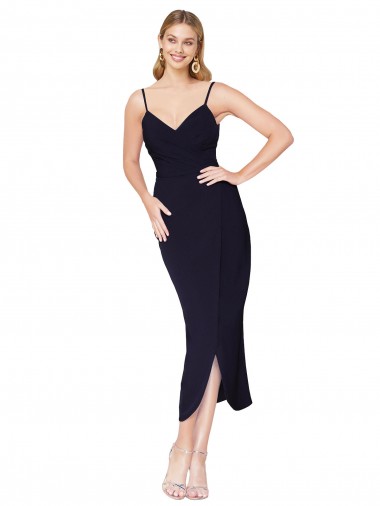Cheap Sleeveless High Neck Stretch Crepe Dark Navy Knee Length Formal Dress Canada