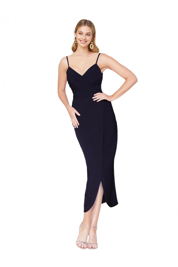 Cheap Sleeveless High Neck Stretch Crepe Dark Navy Knee Length Formal Dress Canada