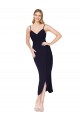 Cheap Sleeveless High Neck Stretch Crepe Dark Navy Knee Length Formal Dress Canada