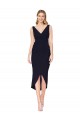 Cheap Sleeveless High Neck Stretch Crepe Dark Navy Knee Length High Low Formal Dress Canada