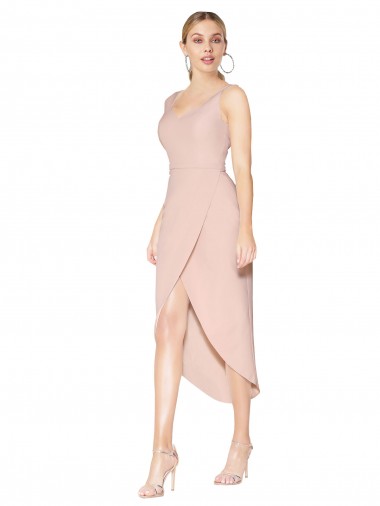 Cheap Sleeveless High Neck Stretch Crepe Mauve Knee Length High Low Formal Dress Canada