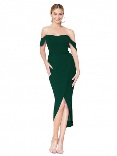 Cheap Sleeveless High Neck Stretch Crepe Midnight Green Knee Length High Low Formal Dress Canada